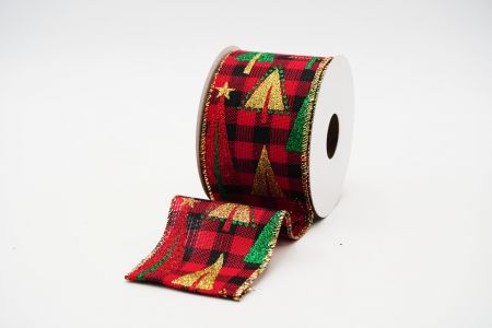 Christmas Trees Wired Ribbon_KF6634G-8_Plaid in red.black